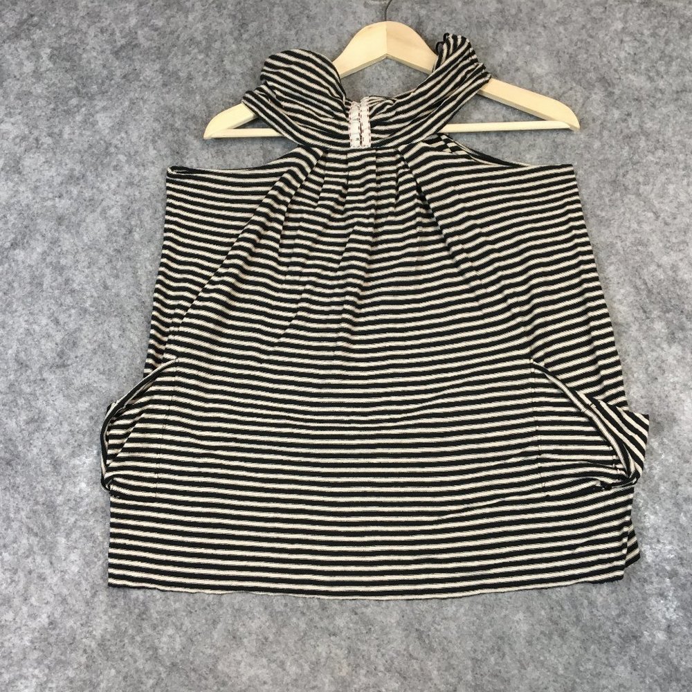We the Free Top XS Free People Halter Striped Pockets Knit Cutout Oversized